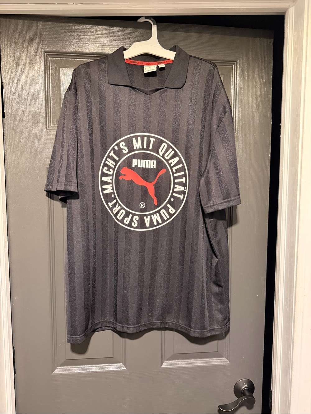 Puma Black & Red Striped Logo Soccer Jersey